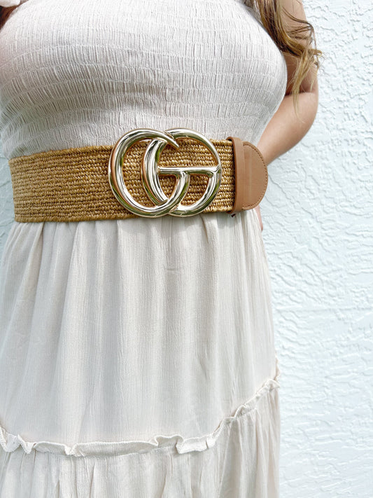 Large Straw & Gold Belt