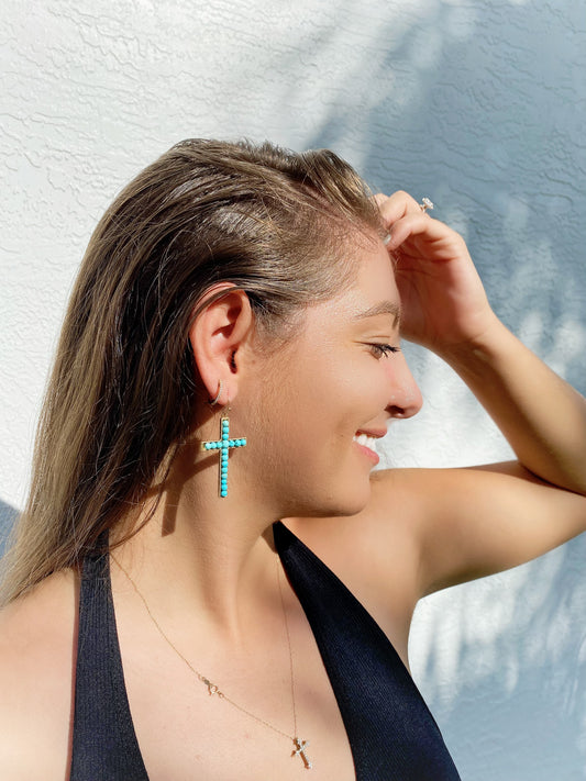 Turquoise Metal Cross Earrings