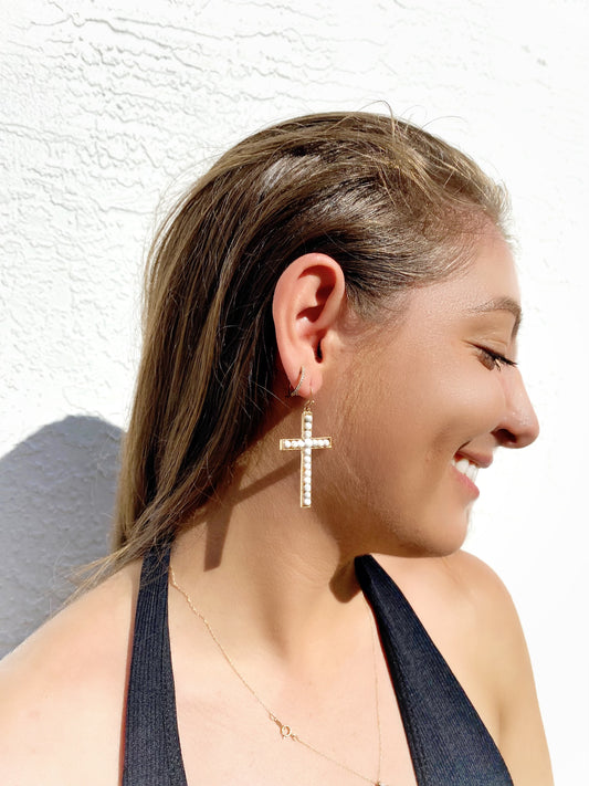 White Metal Cross Earrings