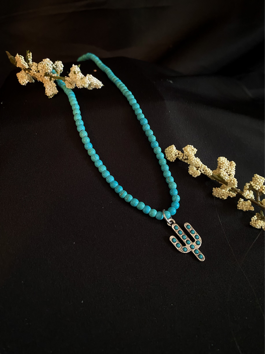 Turquoise Cactus Beaded Necklace